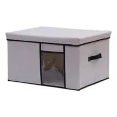 Caixa Organizadora Com Tampa Tamanhos P/G Para Organizar Guarda Roupa Em Linho E Com Visor Pvc
