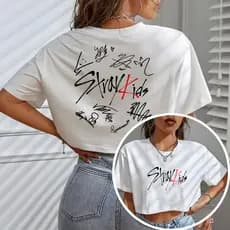 Blusa Cropped Camiseta K-pop Assinatura Integrantes serie netflix Desenho Banda Coreana Musicos