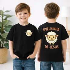 Camiseta Infantil Cute Ovelhinha de Jesus Camisa Cristã Gospel para Crianças Unissex ENVIO rapido