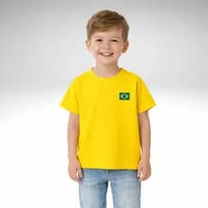 Camiseta Camisa blusa Infantil Com LOGO Bandeira do Brasil personalizada nome e numero 100% Algodão