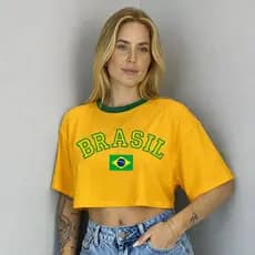 Cropped Oversized Brasil Bandeira Feminino Copa do Mundo 2026 100% Algodão cropet