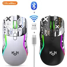 Mouse Gamer Sem Fio 2.4GHz + Bluetooth 5.0 RGB Recarregável