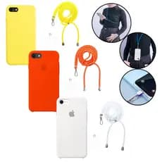 Capa Case Silicone para iPhone 7 / 8 / SE 2020 com Alça Cordão de Nylon Transversal Pescoço