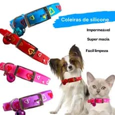 Coleiras Silicone com Guizo Pets - Impermeável Gato Cachorro Porte P e M - Macia