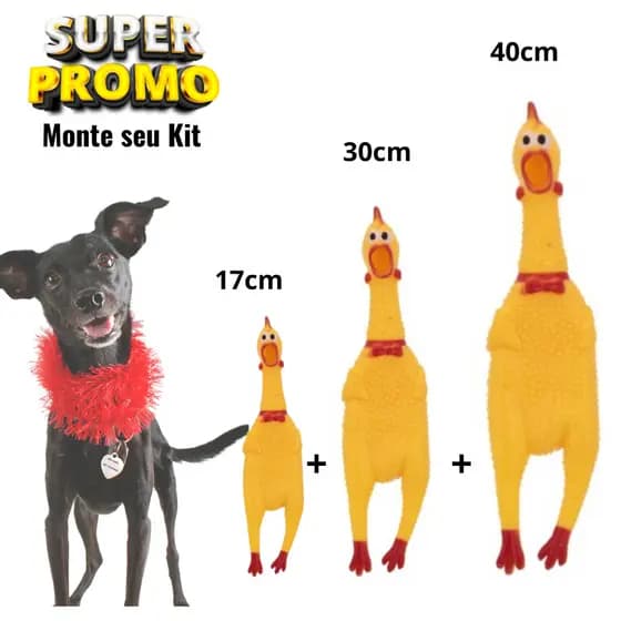 Kit 2/ 3 Frangos  Borracha Mordedor Cachorro Pet c/ Barulho Som Brinquedos Bichinho - Galinhas Galo