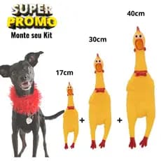 Kit 2/ 3 Frangos  Borracha Mordedor Cachorro Pet c/ Barulho Som Brinquedos Bichinho - Galinhas Galo