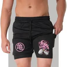 Bermuda Dry Fit Dupla com Forro Compressão Bolso Interno para Celular Majin Boo Proteção UV