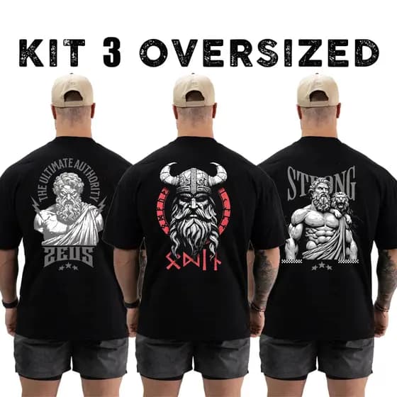 Kit com 3 Camisetas Camisas Oversized Top para Academia Treino Streetwear 100% Algodão