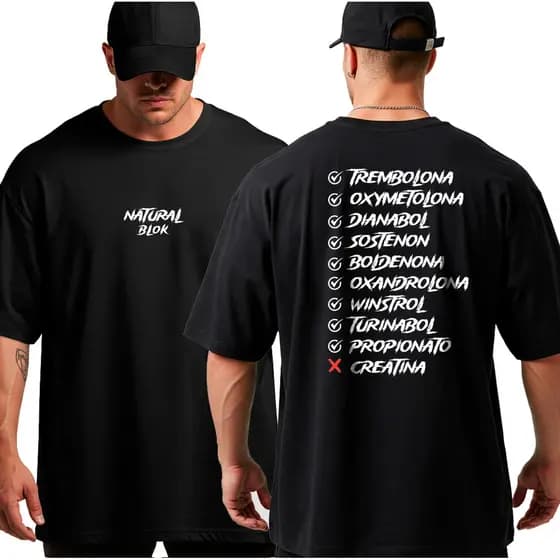 Camiseta Oversized Memes Suplementos Musculação Grande Algodão Treino Streetwear Academia