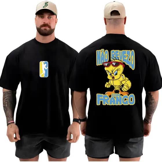 Camiseta Oversized Não Revezo PiuPiu Musculação Grande Algodão Streetwear Treino Academia
