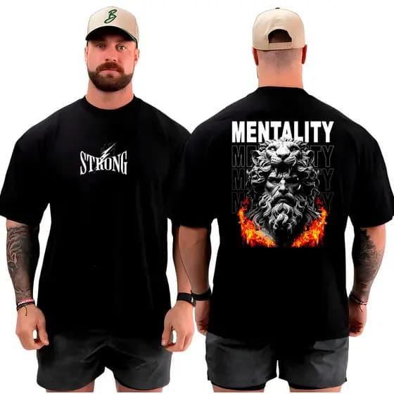 Camiseta Camisa Oversized Top para Academia Musculação Estampa Mentalidade Streetwear 100% Algodão