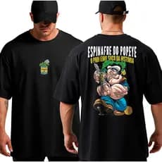 Camiseta Oversized Academia Espinafre Popeye para Treino Musculação Streetwear 100% Algodão
