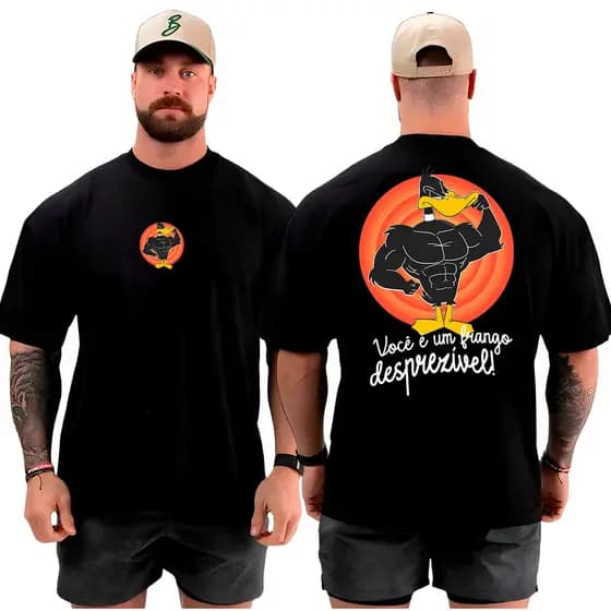 Camiseta Oversized Academia Frango Desprezível para Treino Musculação Streetwear Larga 100% Algodão