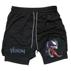 Bermuda Dri Fit Dupla com Forro Compressão Bolso Interno para Celular Venom Proteção UV