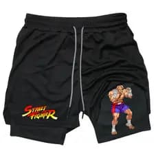 Bermuda Dri Fit Dupla com Forro Compressão Bolso Interno para Celular Street Fighter Proteção UV