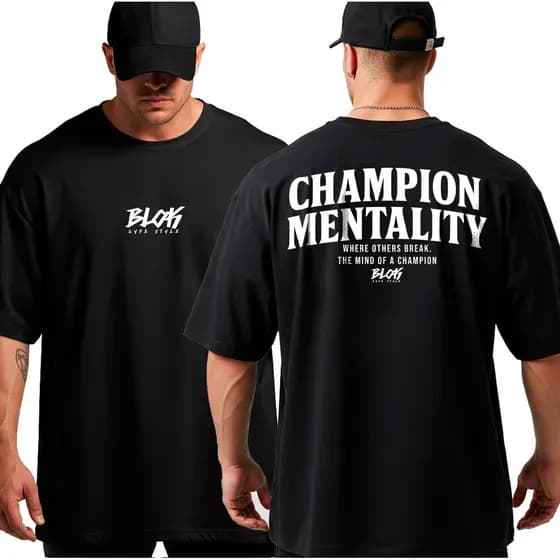 Camiseta Oversized Mentalidade Campeão Musculação Grande Algodão Treino Streetwear Academia