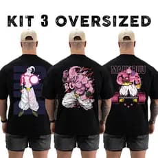 Kit com 3 Camisetas Camisas Oversized Majin Boo para Academia Treino Streetwear 100% Algodão