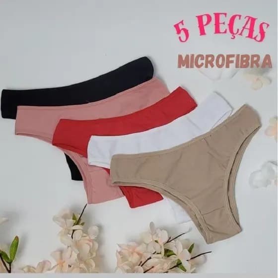 Kit 5 Calcinhas Tanga Feminina Microfibra Conforto Básica Dia a Dia com Forro de Algodão