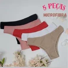 Kit 5 Calcinhas Tanga Feminina Microfibra Conforto Básica Dia a Dia com Forro de Algodão