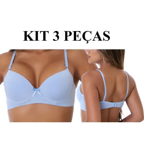 Kit 3 Sutiãs Básico Reforçado com Bojo Bolha Feminino Confortável Soutien Alça com Regulagem