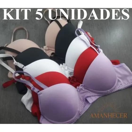 Kit 5 Sutiãs Básico Reforçado com Bojo Bolha Feminino Confortável Soutien Alça com Regulagem