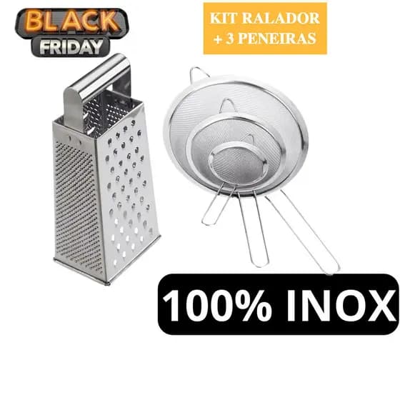 Kit Ralador Peneiras Inox Coador Fatiador 4 Faces Alimentos Utensilios Cozinha