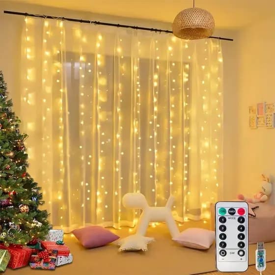 USB 3*3M 300Luz Cortina LED 8Modos Iluminação Luzes Fada Fadas Para Decorações Natal Controle remoto