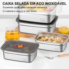 1000/1500ML De Armazenamento De Geladeira De Aço Inoxidável Com Tampa Multiuso Para Alimentos E Vegetais
