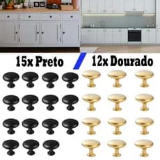 12x Puxadores de armário Puxadores de cozinha de gaveta de armário - Dourado / Preto