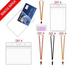 50 peças porta-crachás de identificação, porta-crachás de plástico transparente, selável à prova d'água OU 50 Pçs cordão