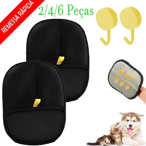 2/4/6 Peças Luva de remoção de pelos de animais de estimação, removedor de pelos eletrostático reutilizável para roupas