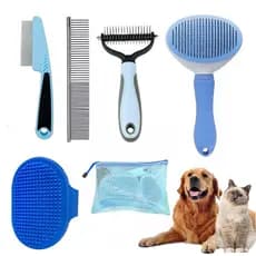 Conjunto de 5 peças de escova de limpeza para cães e gatos, pente para aparar pelos