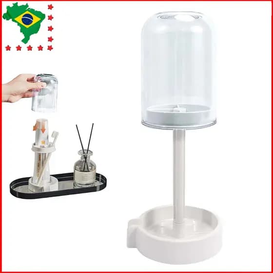 Porta Escova e Pasta de Dente com Tampa, L 9.8 X A 22 cm, Branco, Porta Escova de Dentes de Plástico com 3 Divisórias