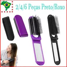 2/4/6  Peças Escova de cabelo de viagem com espelho pequeno, escova de cabelo dobrável portátil para bolsa