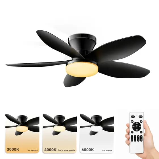 2 Em 1 Ventilador de Teto Com Led Luz 3 Cores Silencioso E Multifuncional Controle Remoto Bivolt Brilho Ajustável