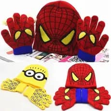 Moda Outono Inverno Meninas Meninos Chapéus Conjunto Homem Dos Desenhos Animados Quente Malha Chapéu Luvas Define Crianç