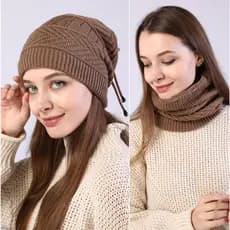 Gorros Femininos Elásticos De Malha Skullies Chapéu Cachecol Gorro Quente De Inverno