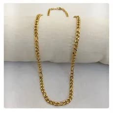 Cordão de aço inox c/ banho dourado elo fígaro 60 cm x 4 mm