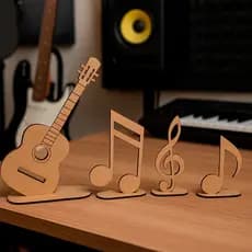 Enfeite de Mesa em MDF Cru 20cm com Notas Musicais para Decoração Musical