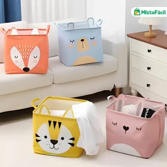 Cesta Multifuncional com Estampa Animal – Dobrável Quadrada e Punhos Firmes para Organização Doméstica