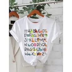 Camiseta Feminina de Manga Curta com Estampa de Animal Cartoon & Letra Camisa Gráficas Menina Verão