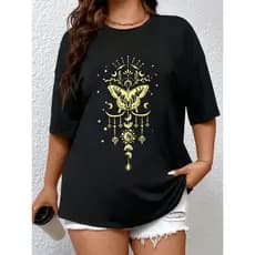 Camiseta Feminina Com Estampa De Borboleta Grande Ombro Caído Solto Casual T-shirt Blusa Unissex