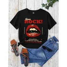 Camiseta Feminina Lábios VERMELHOS ROCK, Casual, Verão com Estilo Punk e Rock