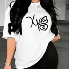 2026 Camiseta Feminina Oversized Estampa Letra Xuxa Coracao Sorriso T-shirt Streetwear