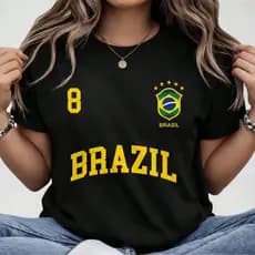 2026 Camiseta Feminina Masculina Estampa Número 8 Brasil Escudo Estrela Verde Amarelo Streetwear Novo