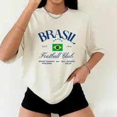 Camiseta Masculina Feminina Estampa Brasil Football Club Bandeira T-shirt Unissex Streetwear Envio Imediato