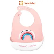 Babador de Silicone p/ Bebês e Crianças - c/ Cata-migalhas, Liso ou Estampado, Ajustável - ColorBaby