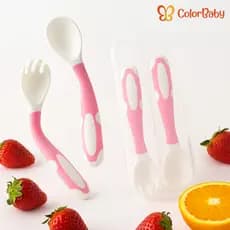 Kit Talher Infantil Bebê Dobrável Silicone/Plástico com Estojo Colher e Garfo Ergonômico - ColorBaby