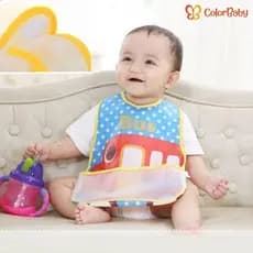 Babador de PEVA Impermeável p/ Bebê e Criança - Estampa e Bolso Cata Migalhas Reversível - ColorBaby