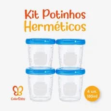 Kit 4 Potes Herméticos 180ml - Antivazamento, p/ Leite e Papinha de Bebê e Criança - ColorBaby
